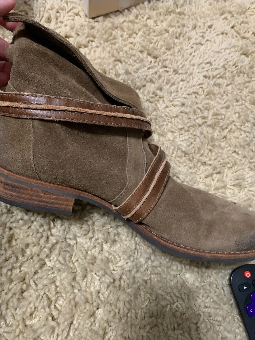Women’s Brown Suede Ankle Booties with Leather Strap Detail